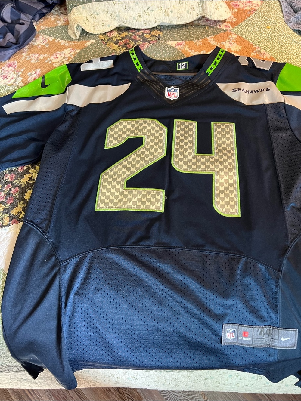 Nike Seattle Seahawks #24 Navy and Lime Green Men's Jersey